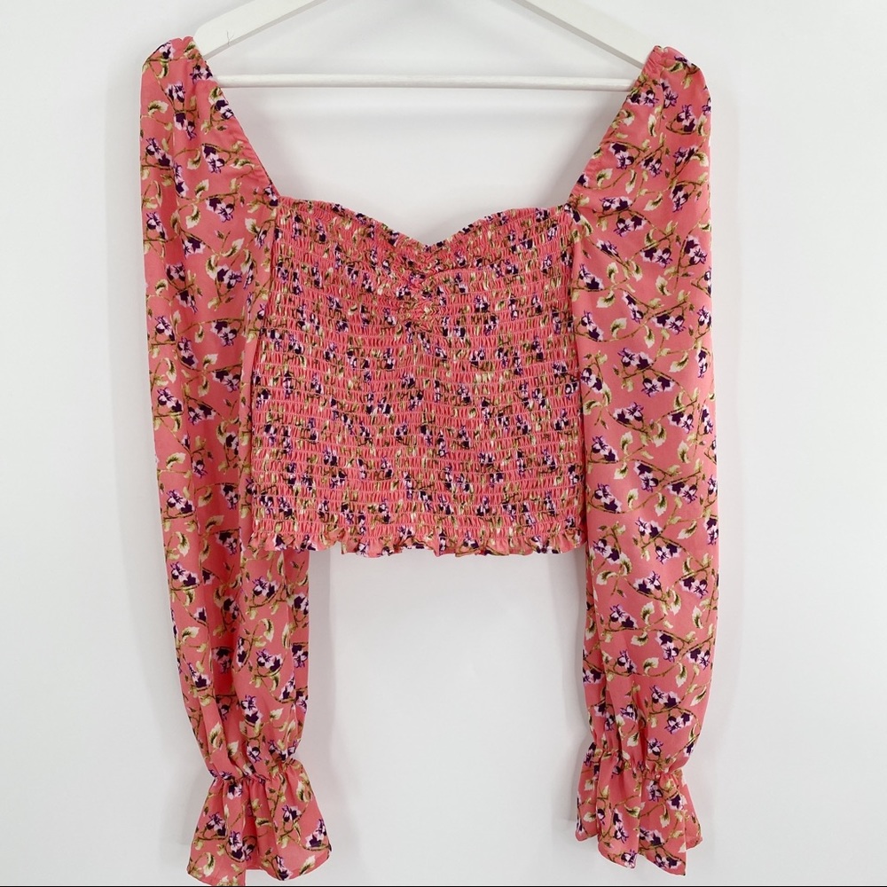 Floral Pink Smocked Women's Top
